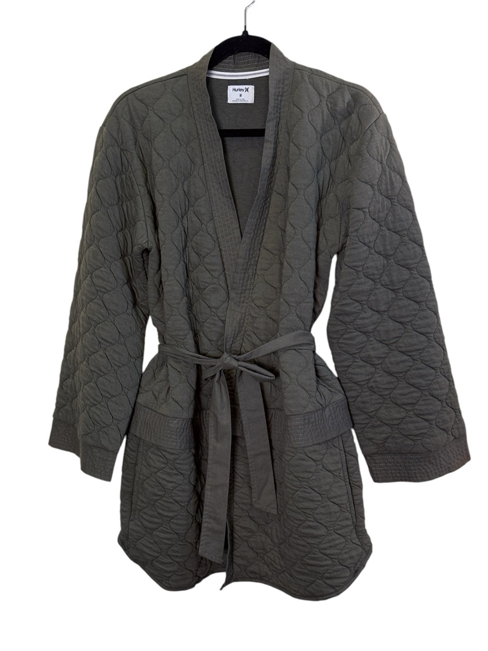 Hurley Quilted Converted Olive Wrap Belted Kimono Jacket sz M